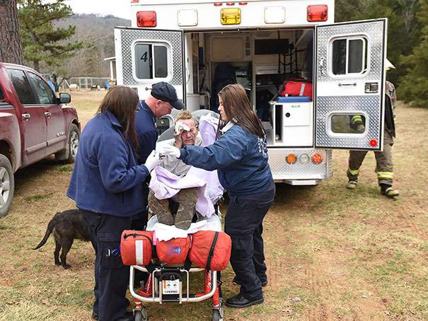 A 82-year-old dog owner burned his face while trying to rescue his dog from a burning animal shelter 