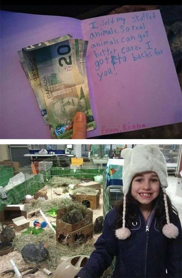 A little girl sells her stuffed animals to help a local animal shelter