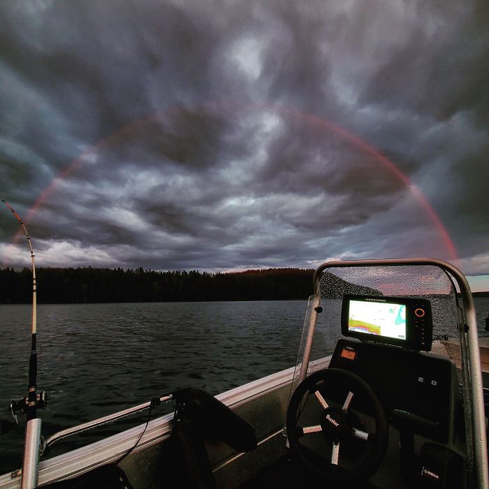 A rainbow with only Red color, Spotted in the middle of the night in Finland