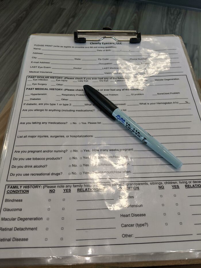 Doctor’s office uses laminated forms and wet-erase marker so that they can reduce the paper usage