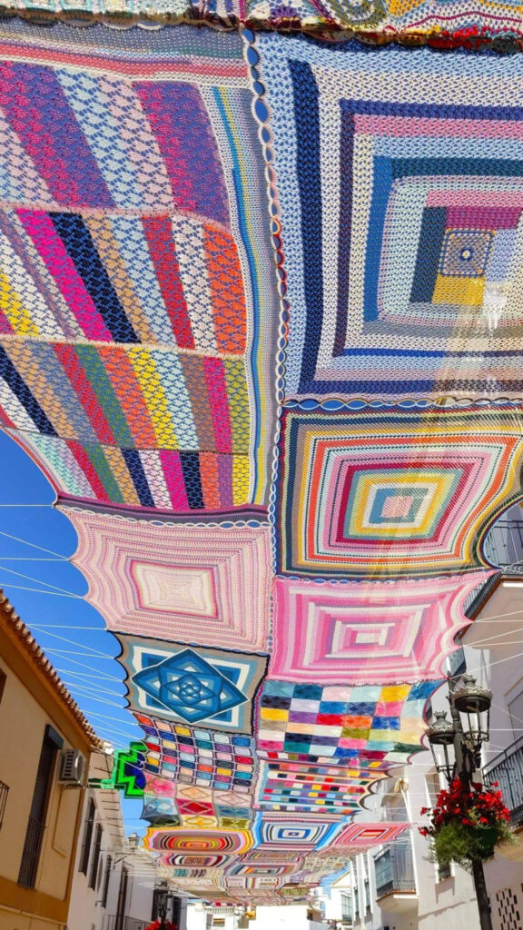 crocheted canopy,colorful canopy
