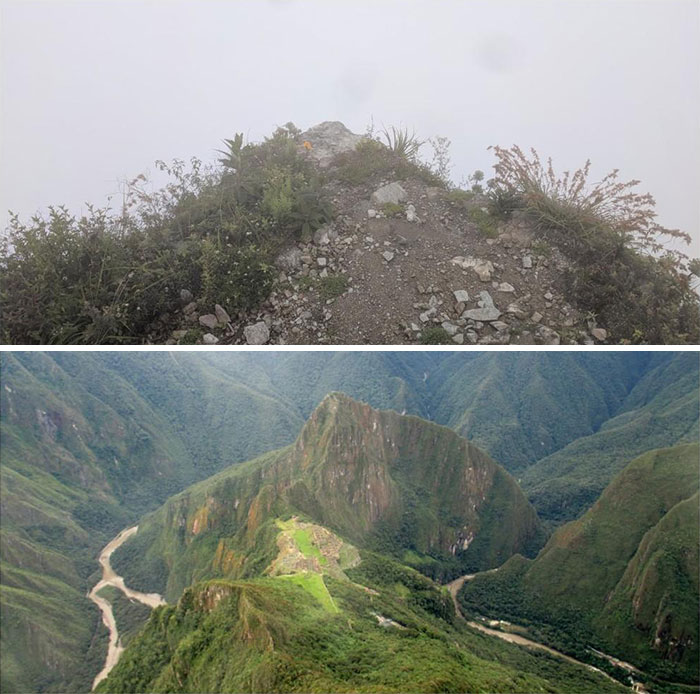 My view from the top of Mount Machu Picchu and the view without clouds