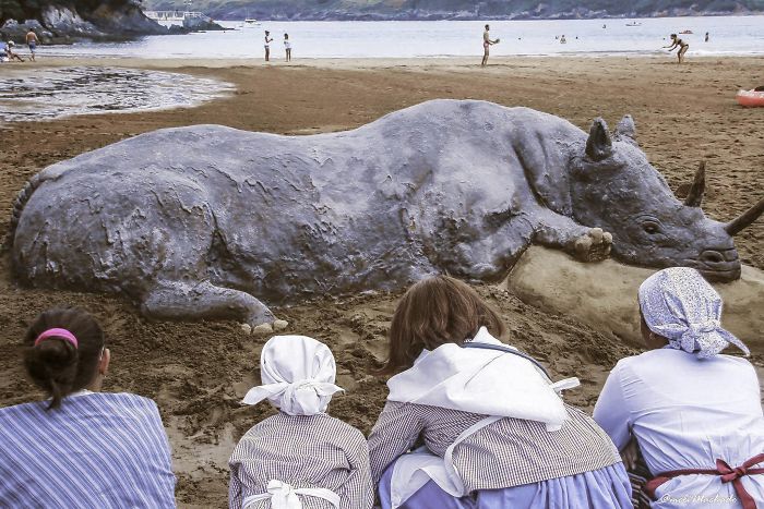 rhinoceros sand sculpture