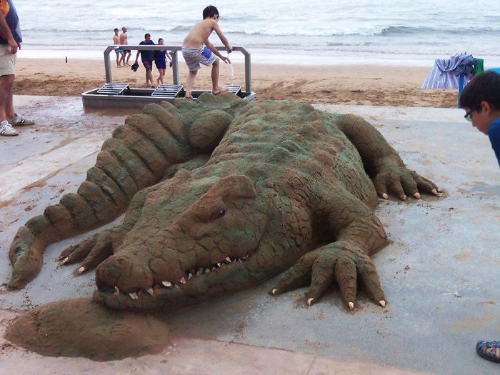 crocodile sand sculpture