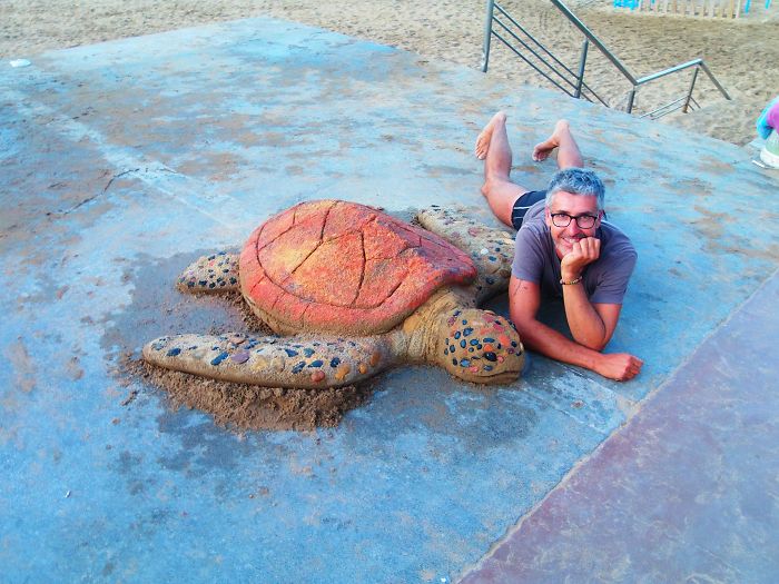 tortoise sand sculpture