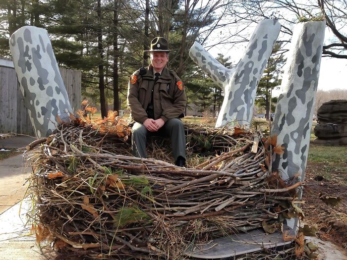 A bald eagle’s nest. Look at the size when compared to the ranger.