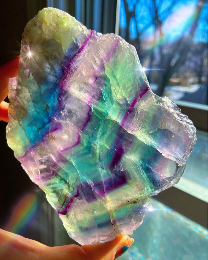 Natural rainbow fluorite is just bands of different colors